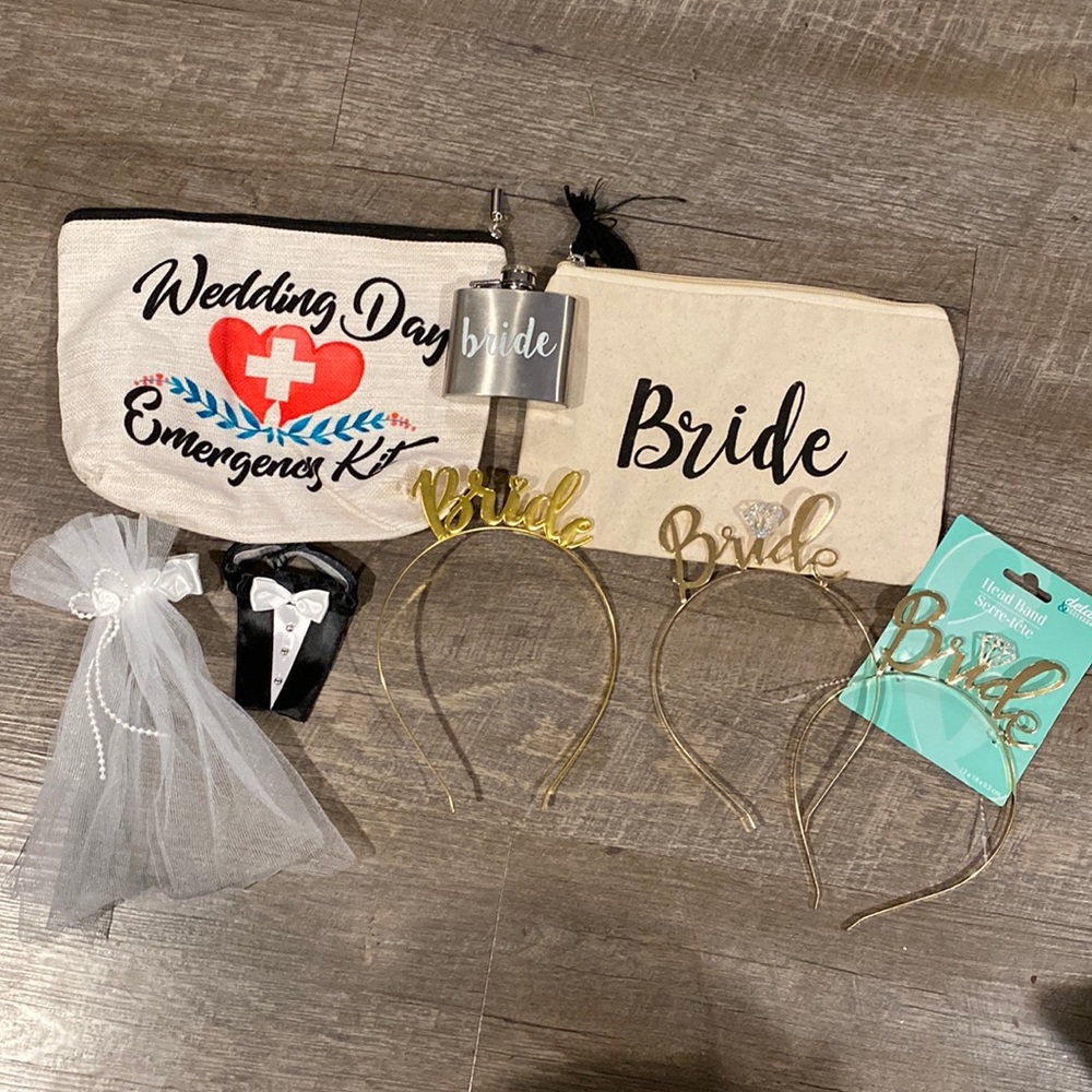 Fun bunch of wedding necessities bridal shower  headband groom bride wine decor